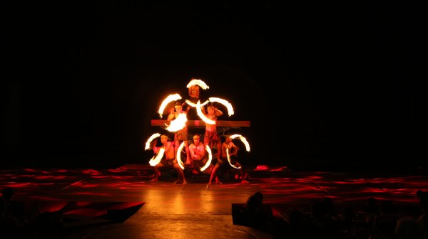 Fire Dancers forming a pyramid at TaoTao Tasi show