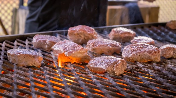 a tray of food on a grill
