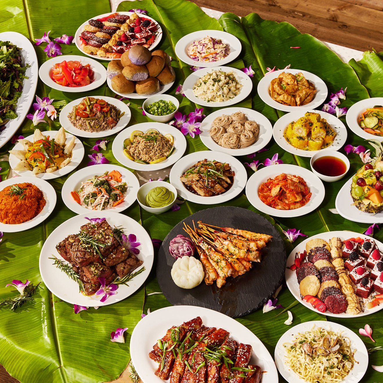 many different types of food on a table