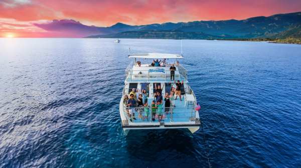 a small boat in a large body of water