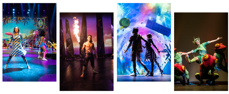 a group of people standing in front of a television