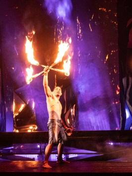 a group of people standing around a fire