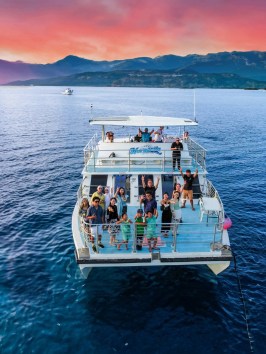 a small boat in a large body of water