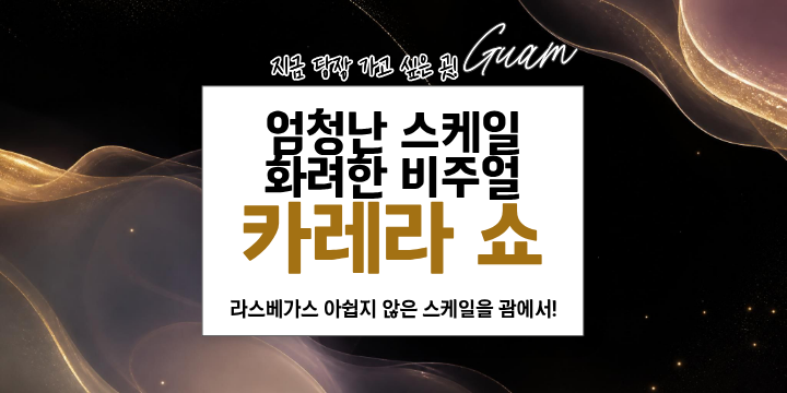 Korean text promoting a Las Vegas-like show with dynamic graphics.